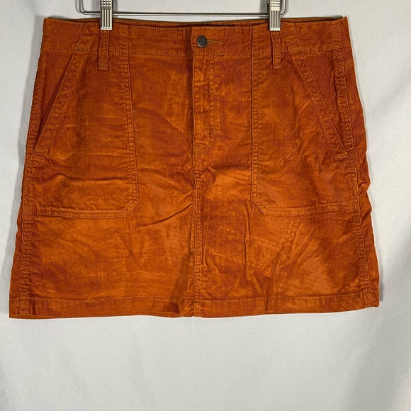 Old Navy Dresses & Skirts - Old Navy Women's Orange Corduroy High Rise Mini Skirt Front Back Pockets Sz 14